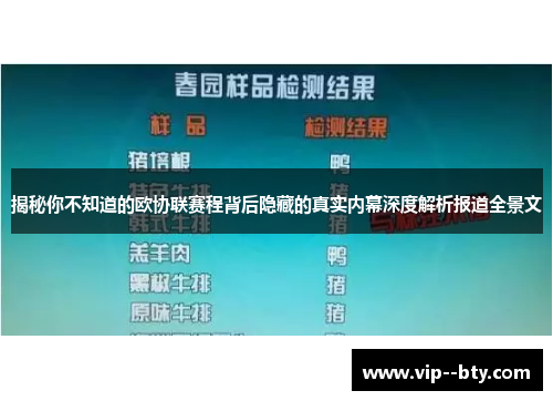 揭秘你不知道的欧协联赛程背后隐藏的真实内幕深度解析报道全景文 揭秘你不知道的欧协联赛程背后隐藏的真实内幕深度解析报道全景文